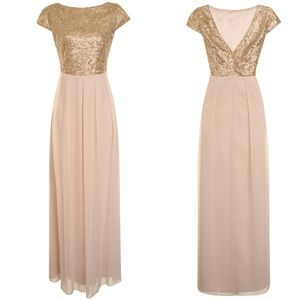 London Dress Company Nude & Gold Sequin Jade Maxi Dress Womens Size 6
